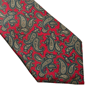 Mario Valentino Men's 100% Italian Silk Tie Paisley Red Tan and Navy Made in USA